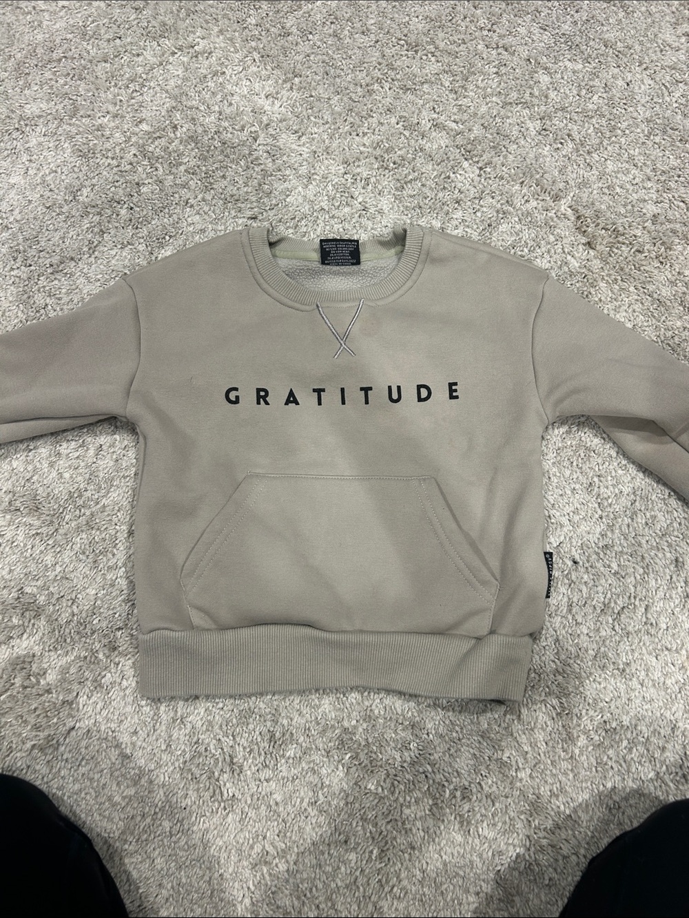 Little Bipsy Gratitude Crewneck Sweatshirt in Fog with Black Text